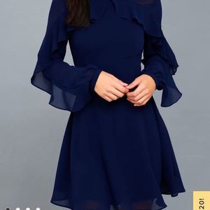 Lulu’s Longtime Love Navy Blue Skater Ruffle Dress Size S